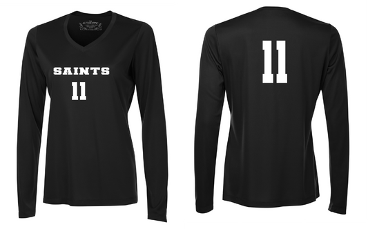 Long Sleeve V-neck Volleyball Ladies Performance T-Shirt