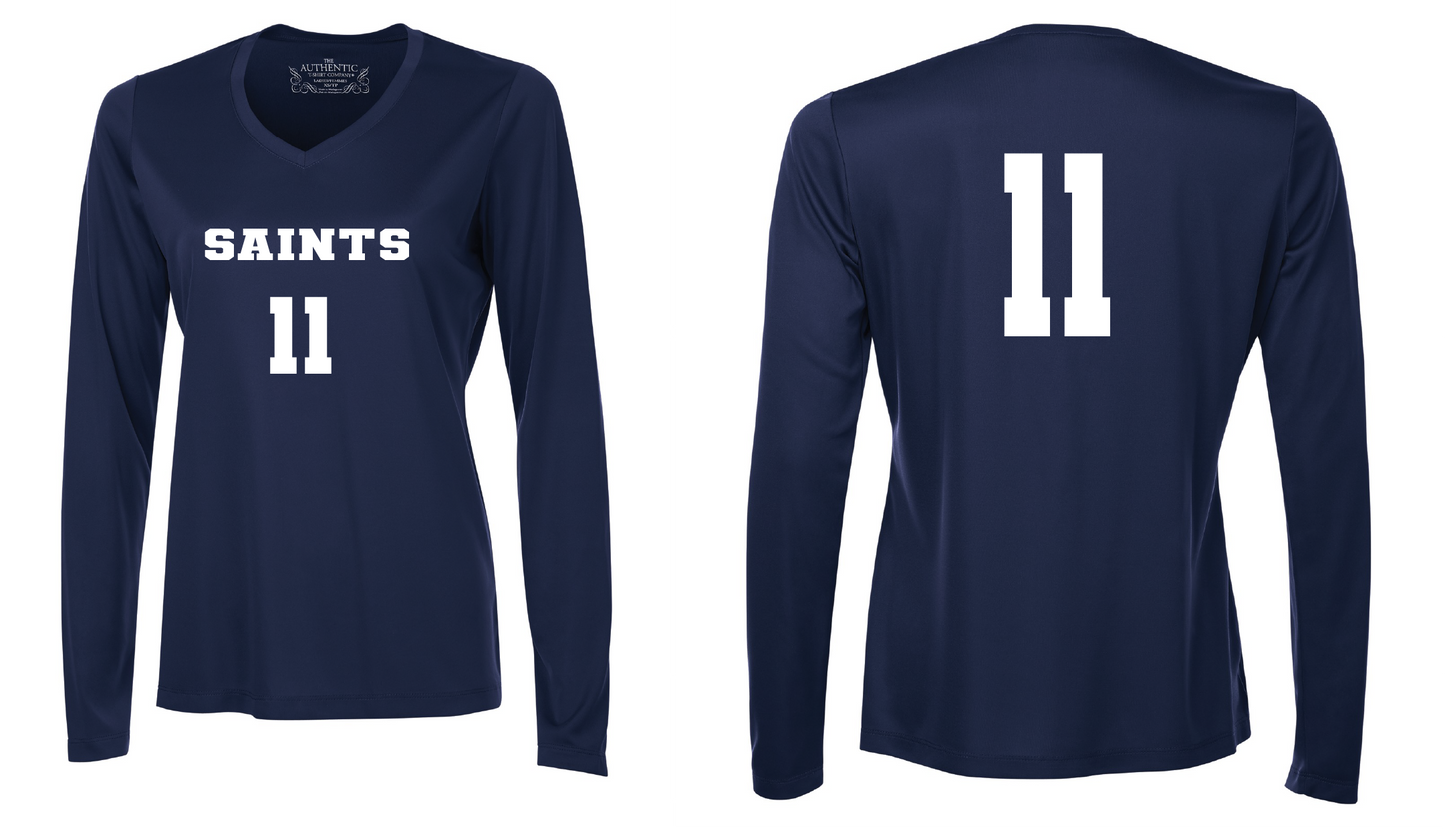 Long Sleeve V-neck Volleyball Ladies Performance T-Shirt