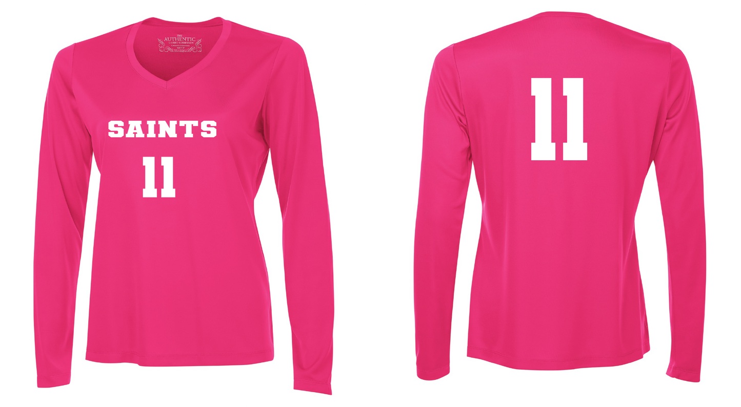 Long Sleeve V-neck Volleyball Ladies Performance T-Shirt