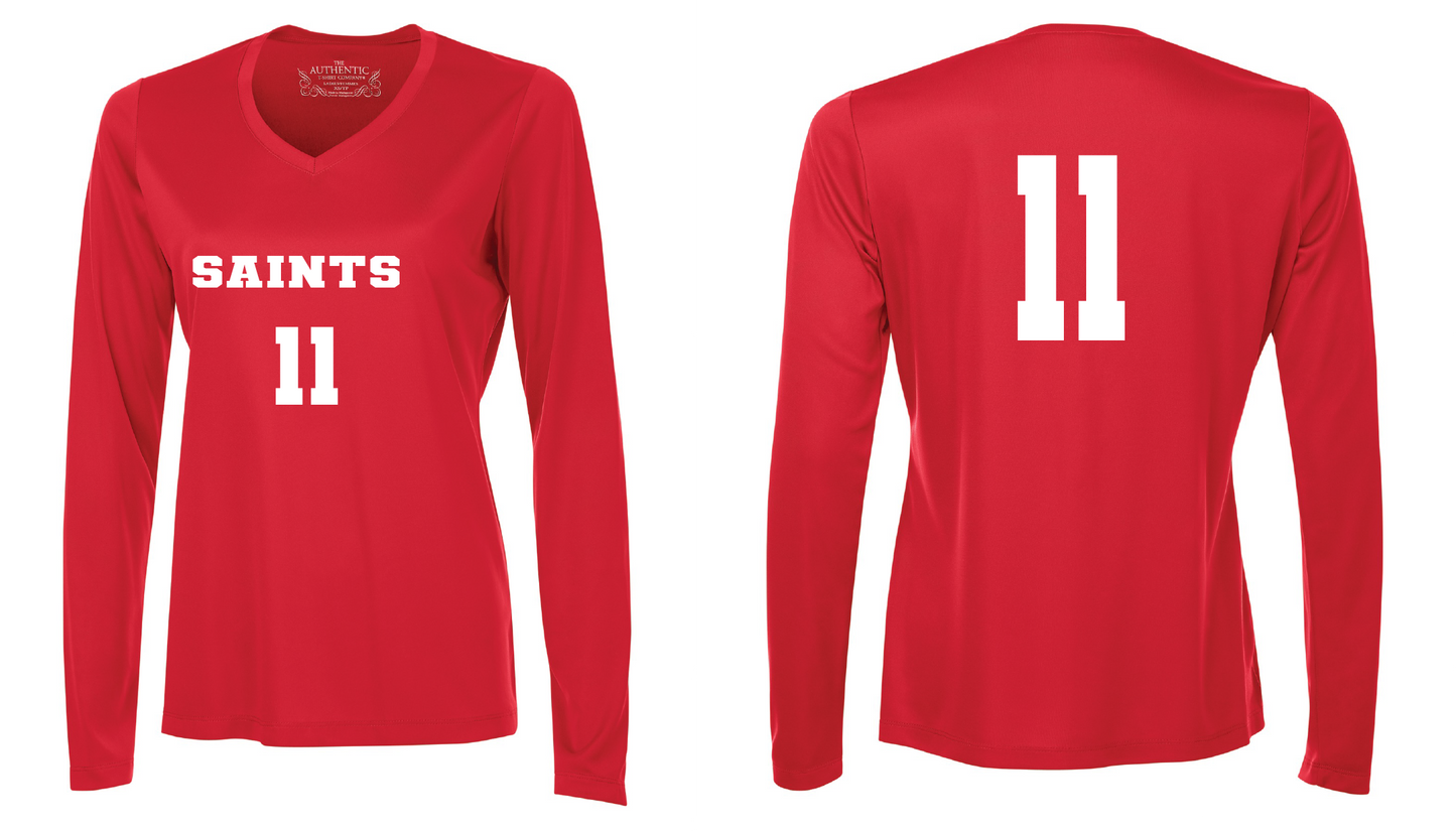 Long Sleeve V-neck Volleyball Ladies Performance T-Shirt