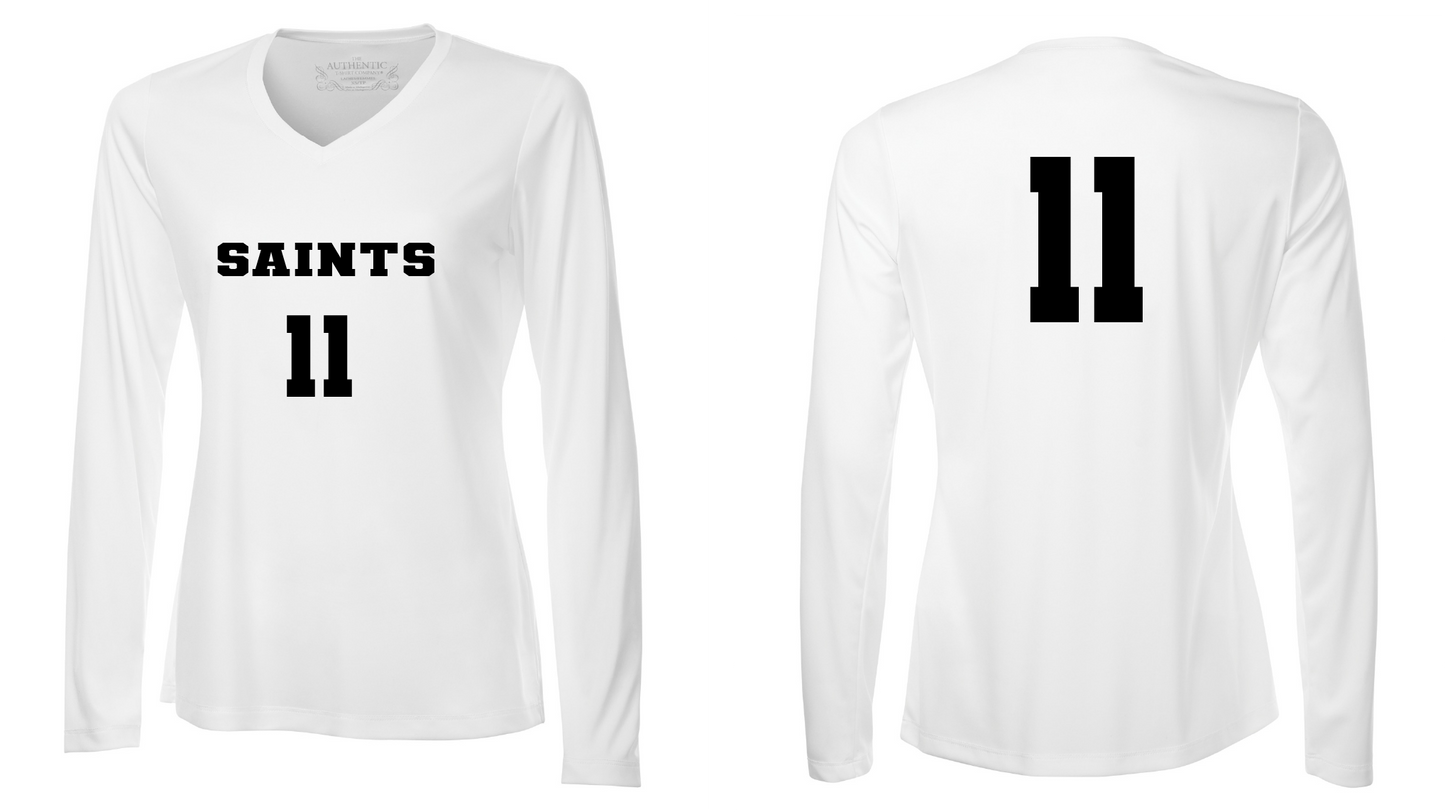 Long Sleeve V-neck Volleyball Ladies Performance T-Shirt